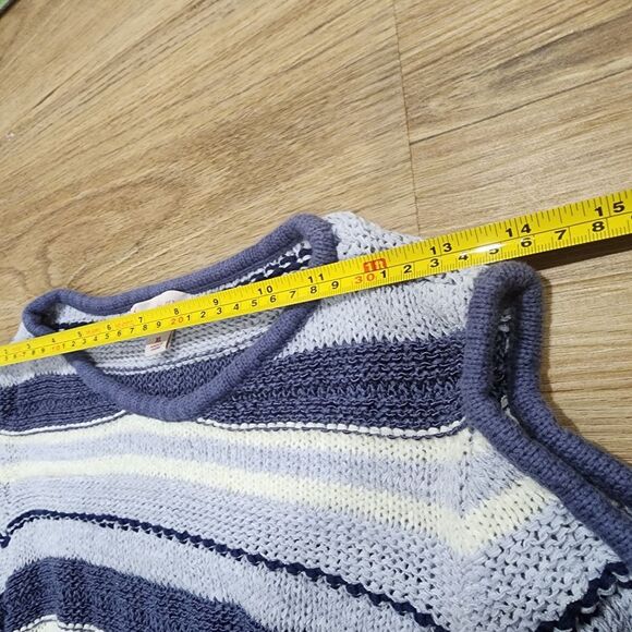 CB Cut out Shoulder Blue and White Knit Sweater Women sz XL Casual Office - Picture 5 of 8